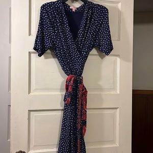 Lily Pulitzer ‘Adalie’ navy polka dotted knit wrap dress